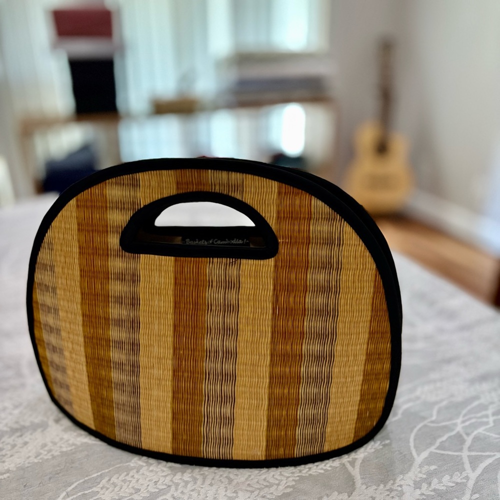 Baskets of Cambodia Tan and Brown Striped Women's Purse Clutch and Shoulderbag